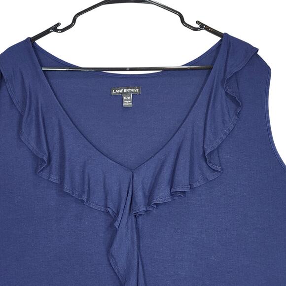 Lane Bryant Top Blouse 26 28 Navy Blue 56x26 Stretch Ruffle Front Sleeveless - Picture 9 of 10
